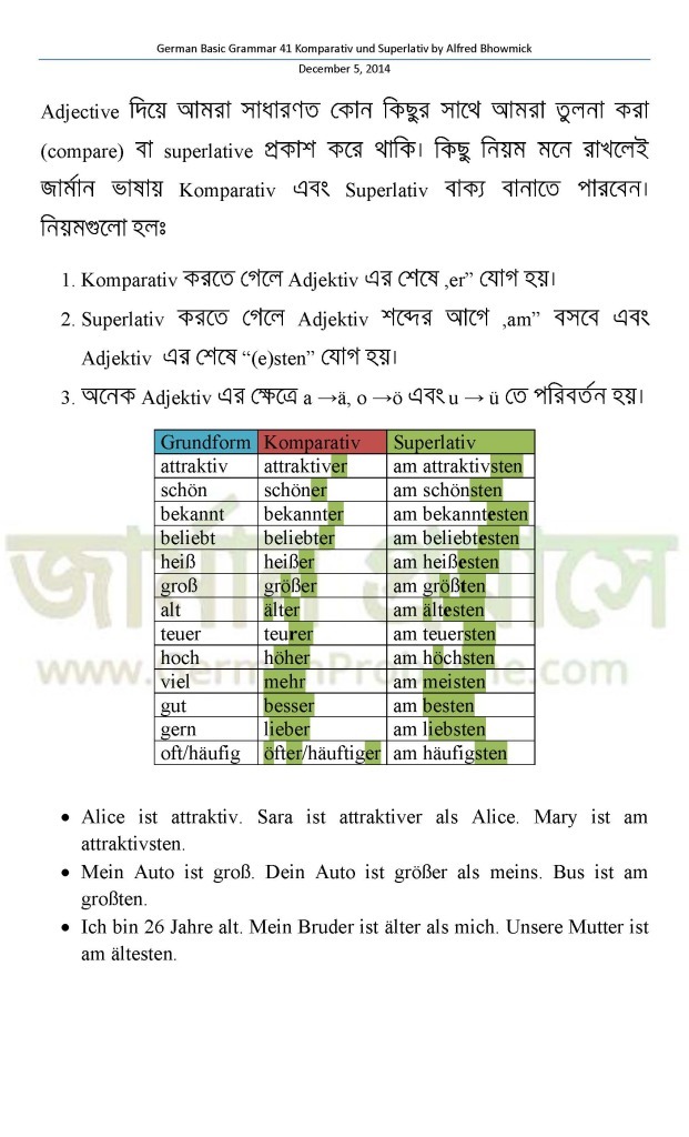 German Basic Grammar 41 Komparativ und Superlativ – জার্মান প্রবাসে